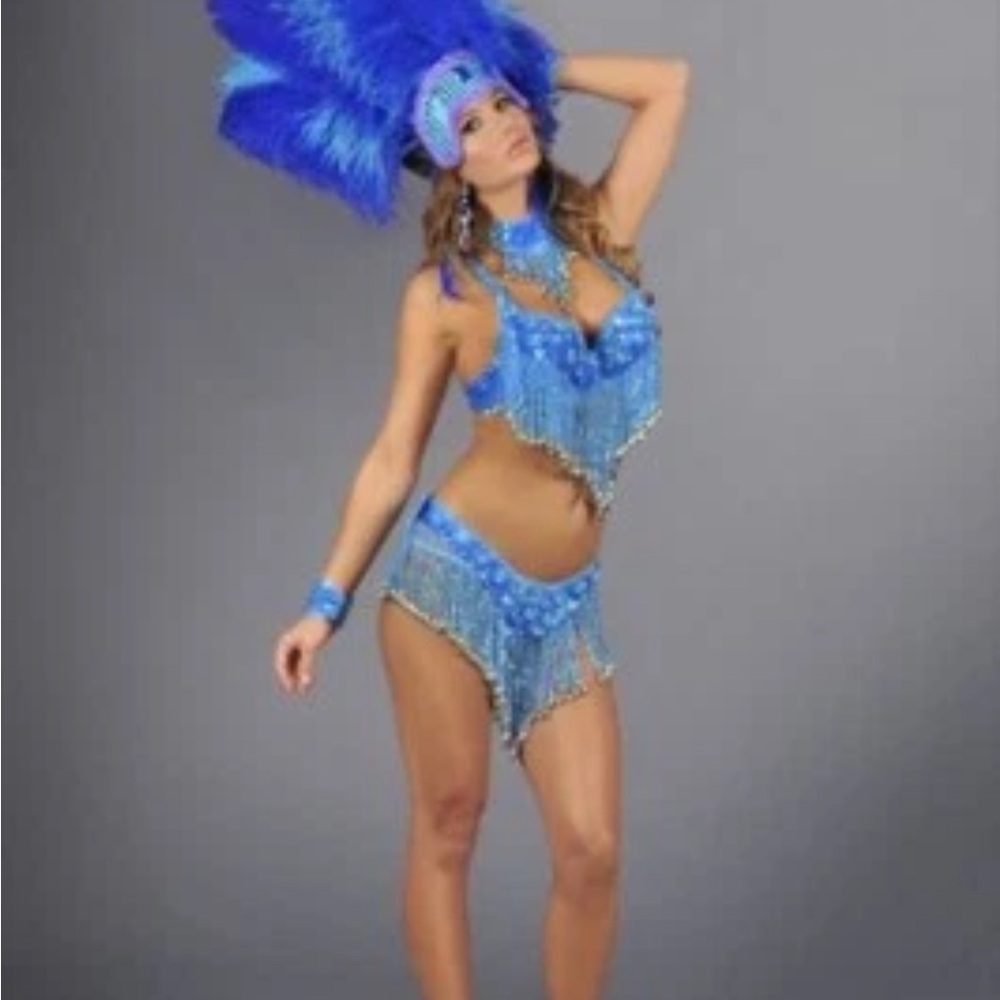 Vibrant Blue Feathered Carnival Costume